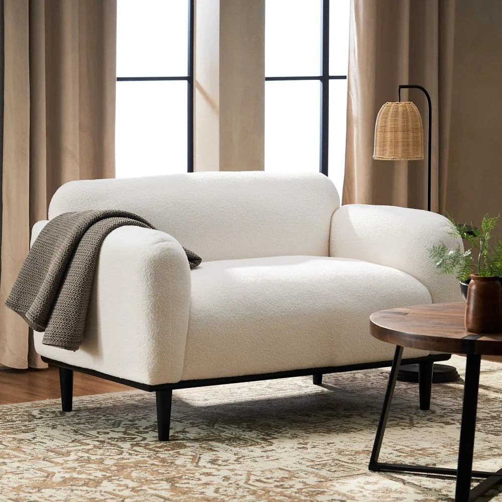 Alba Tufted Loveseat in white with black legs
