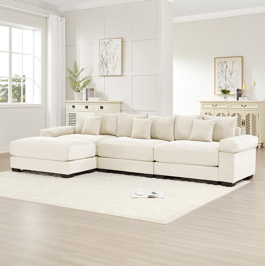 Norden Cloud Sectional in beige corduroy with ottoman