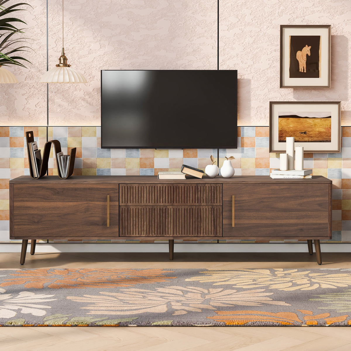 Faversham two-drawer TV stand in a walnut finish