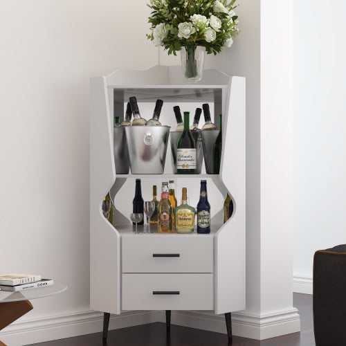 Wrexham corner bar cabinet in white, standing in a corner