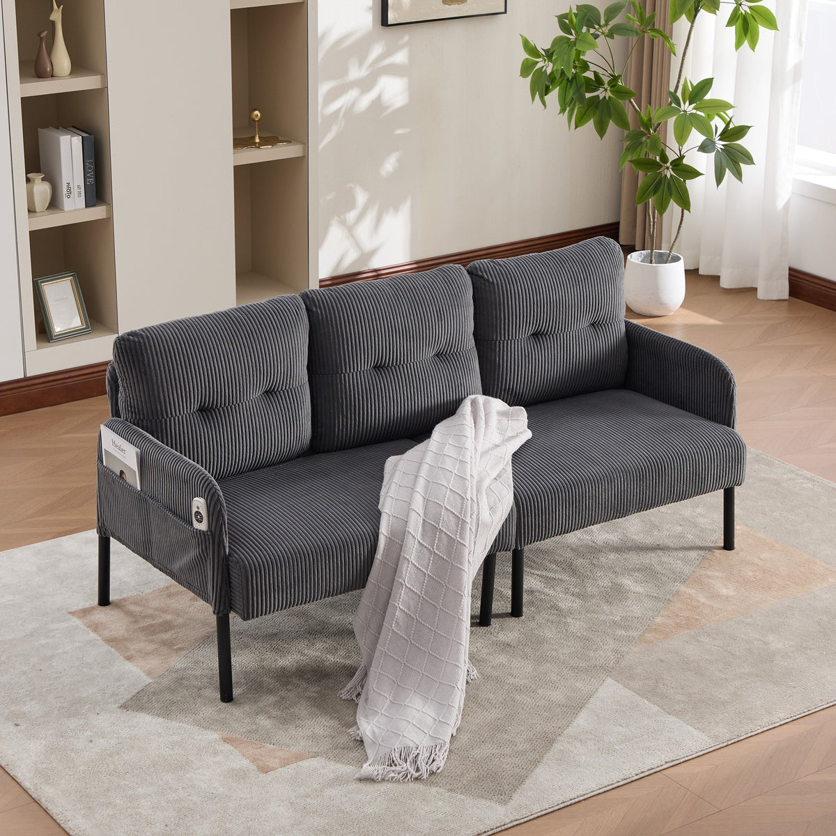 Dunbar corduroy loveseat in carbon grey
