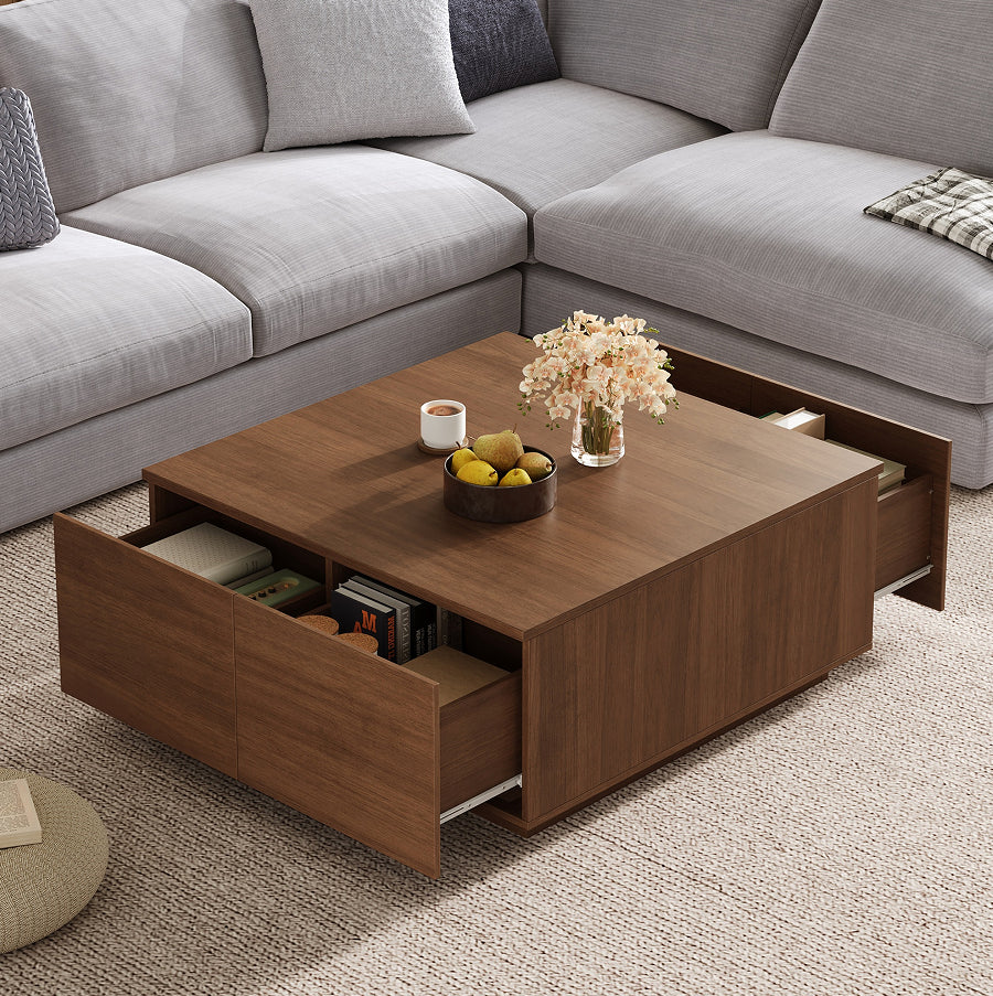 Bellac coffee table with the drawers open