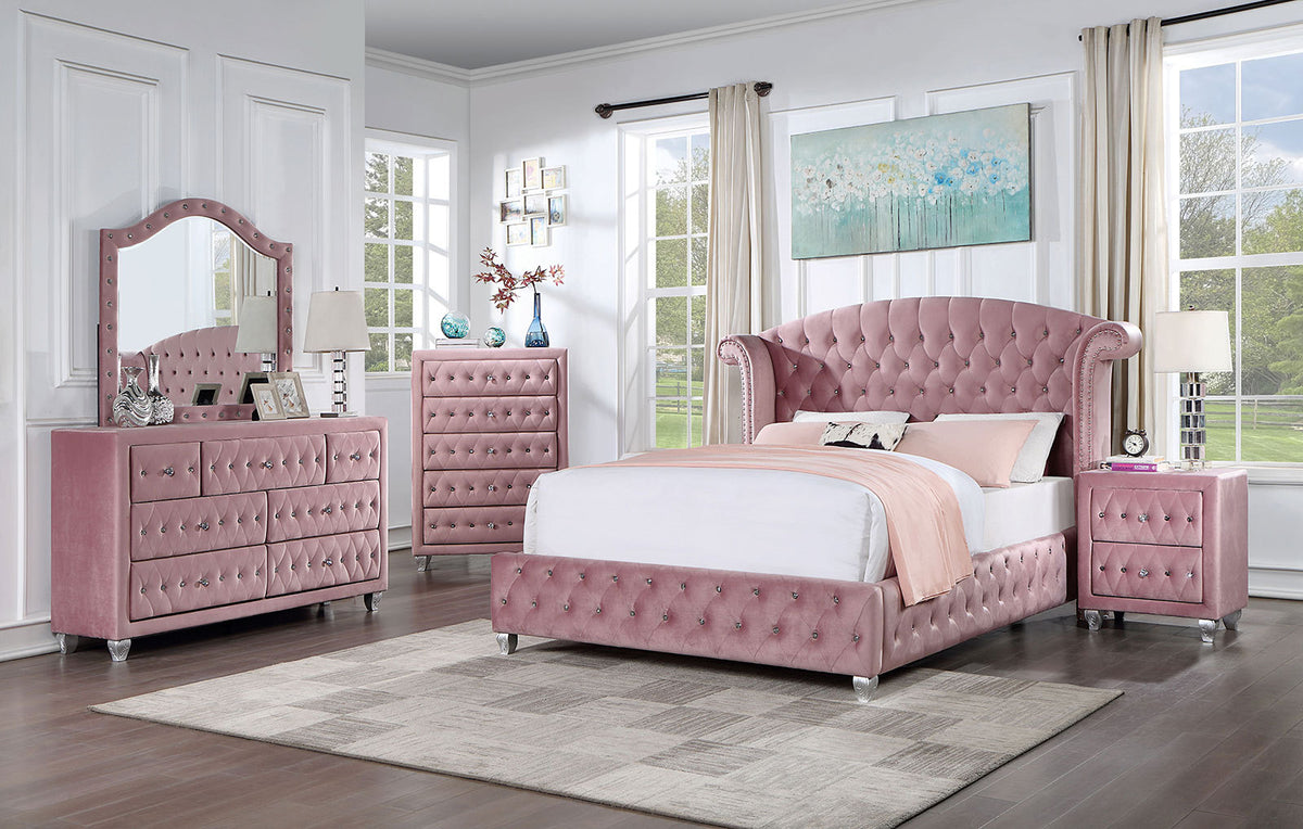 Uppingham bed seen from the side showing the wingback headboard