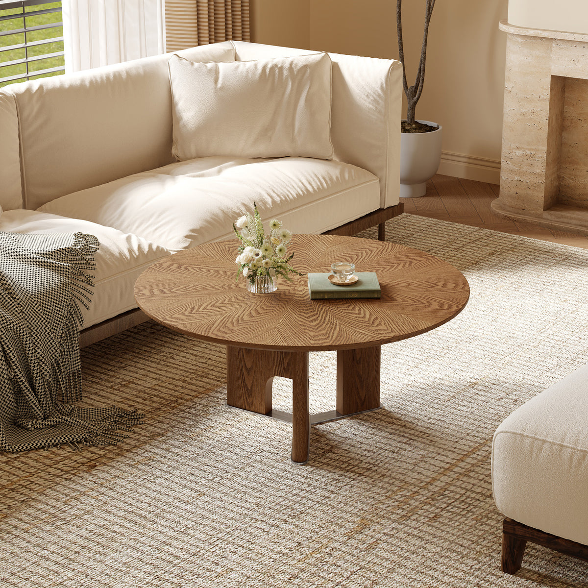 Umbra round coffee table in walnut, front view