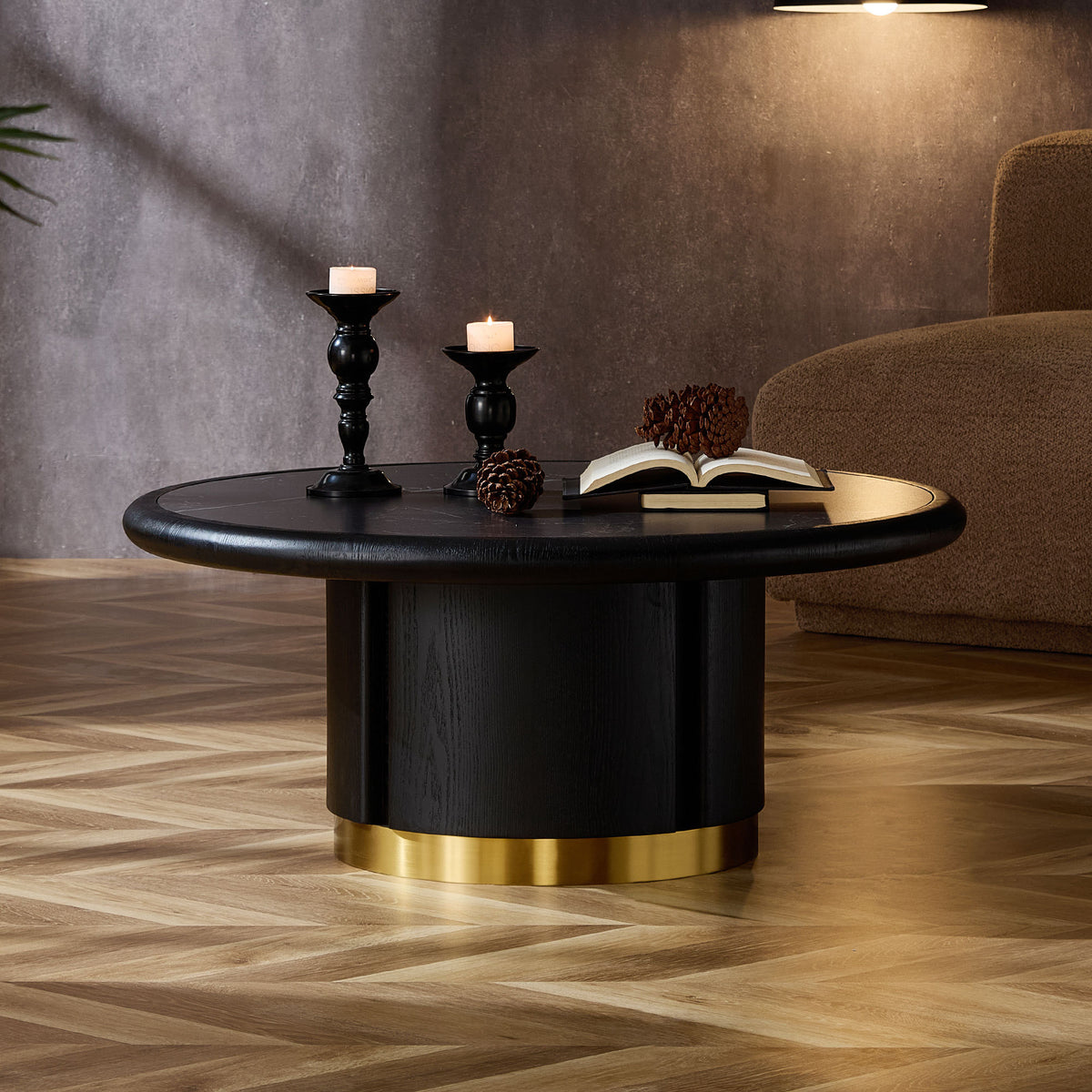 Fontaine coffee table seen from above showing the round top