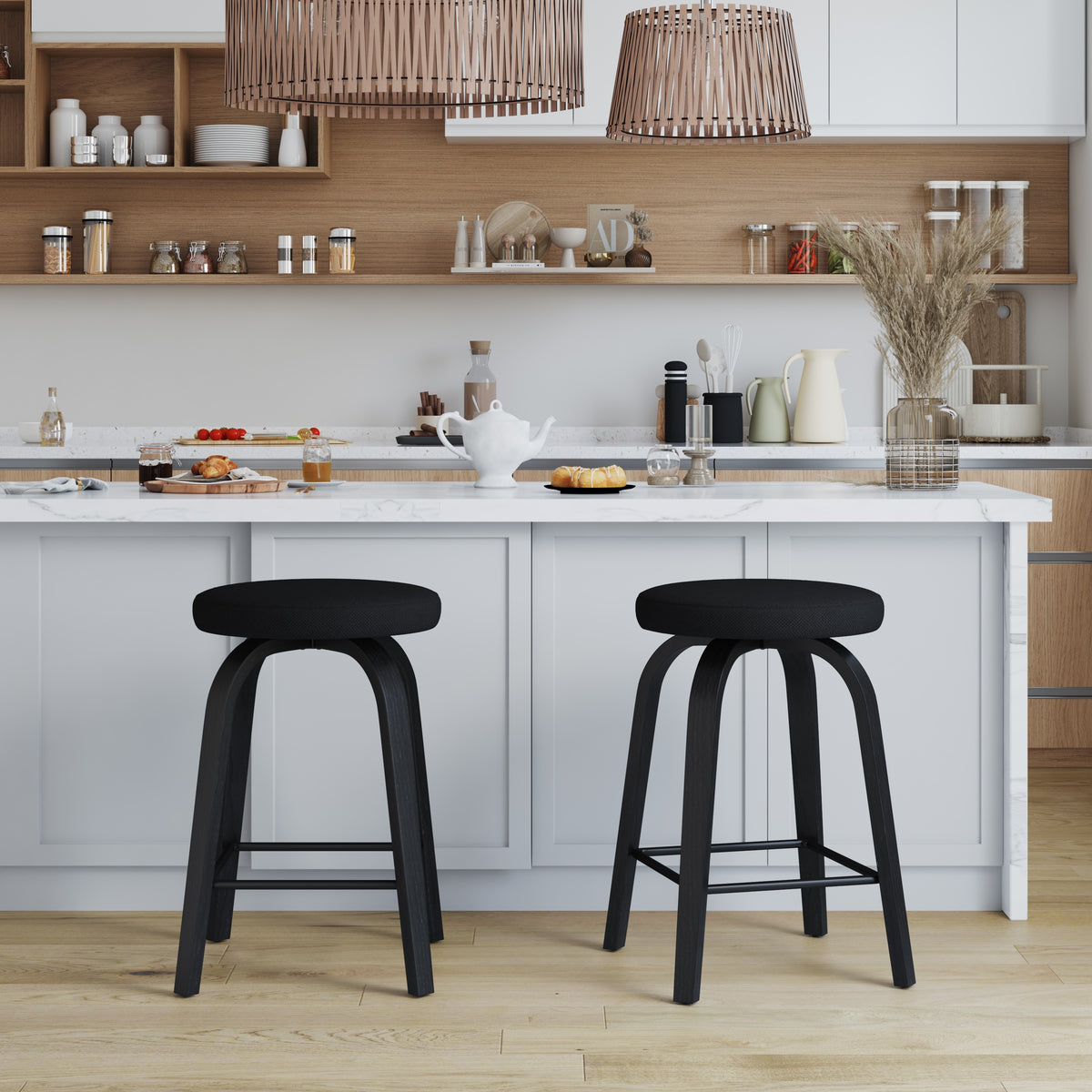 Cranleigh swivel bar stools in black, 26 inch counter height