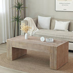 Girona rectangular coffee table in natural engineered wood, in a living room