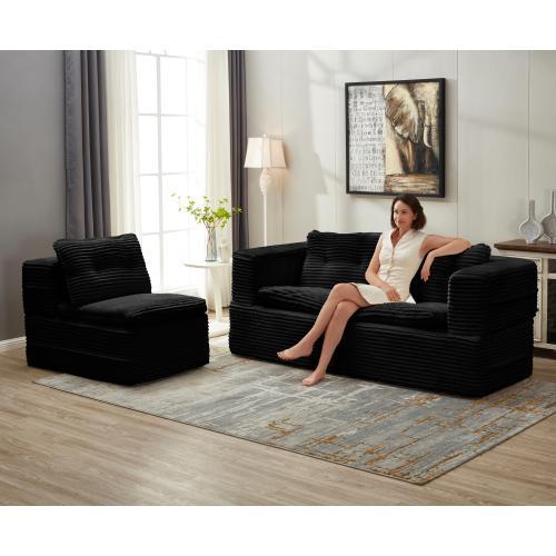 Ilkley floor sofa bed in beige corduroy with chaise