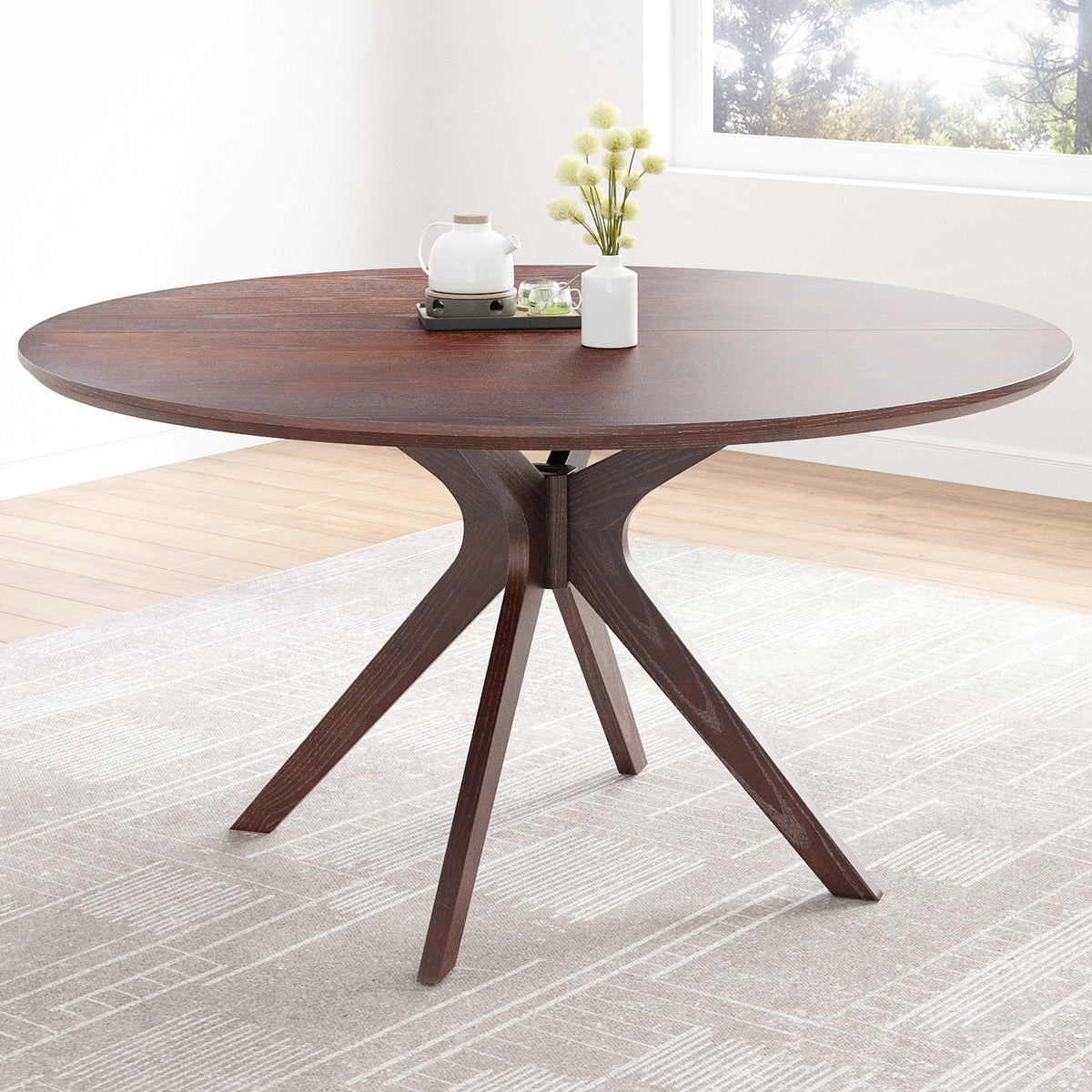 Ripon round dining table in a dark walnut finish