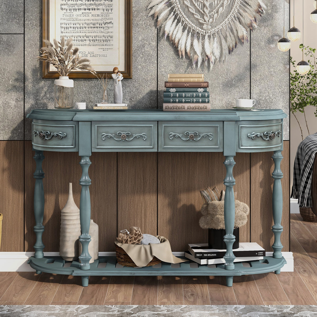 Jedburgh curved console in antique blue