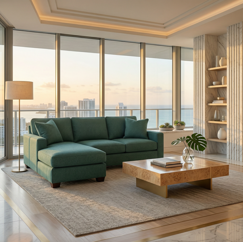 Rialto Velvet Sectional in a living room
