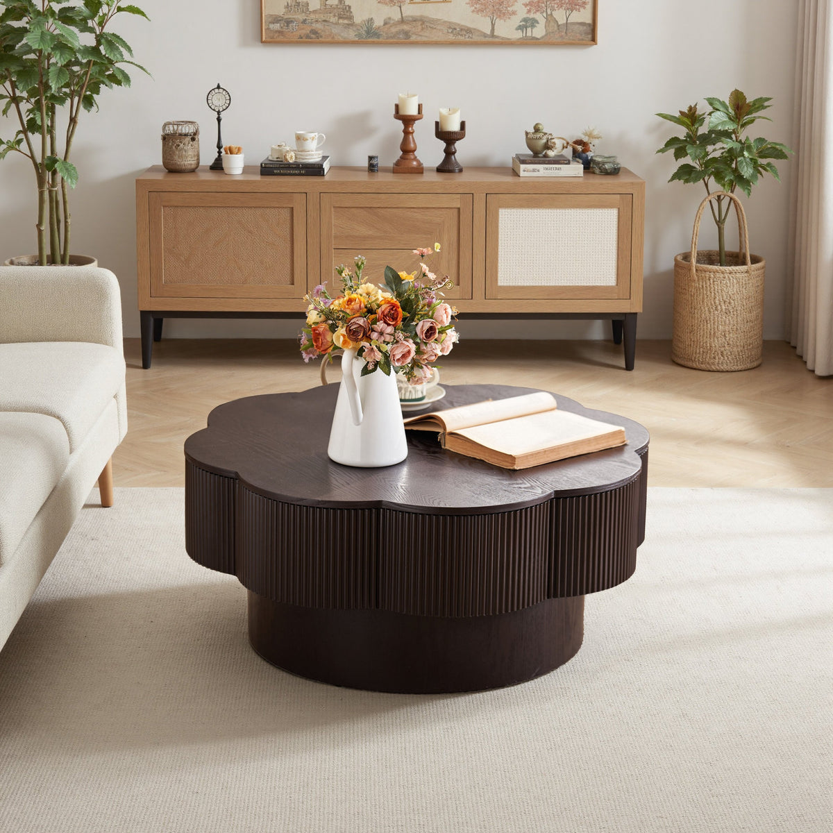 Calder storage coffee table front view in dark brown