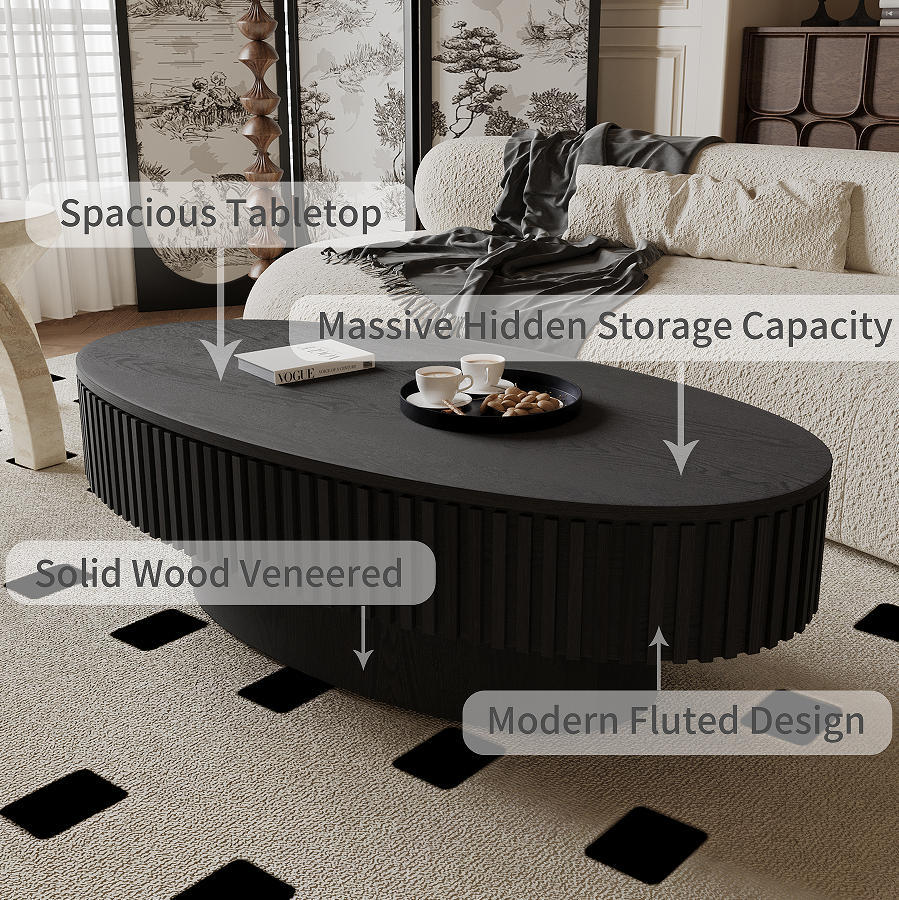 Turin oval coffee table in natural wood finish