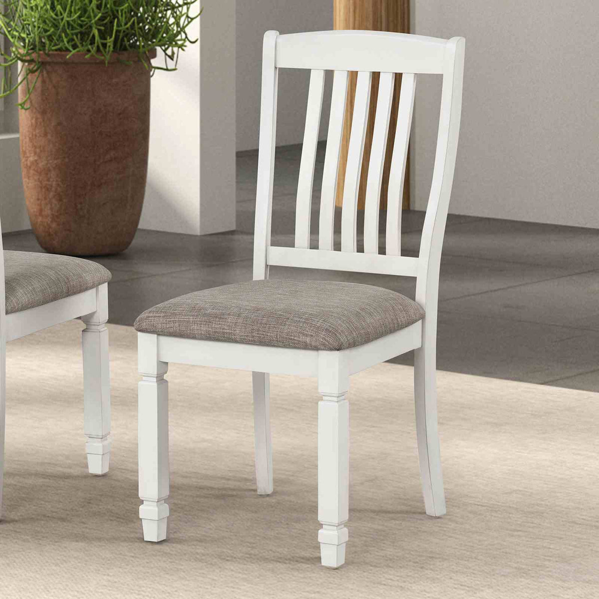Goring farmhouse dining chairs in rustic white, pair