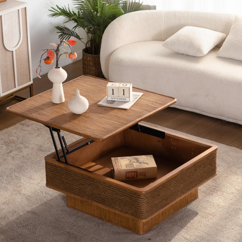 Winslow rattan coffee table in natural, in a living room