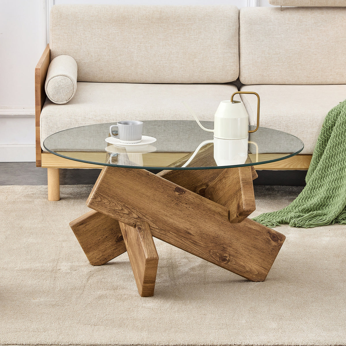 Sable glass coffee table in walnut finish