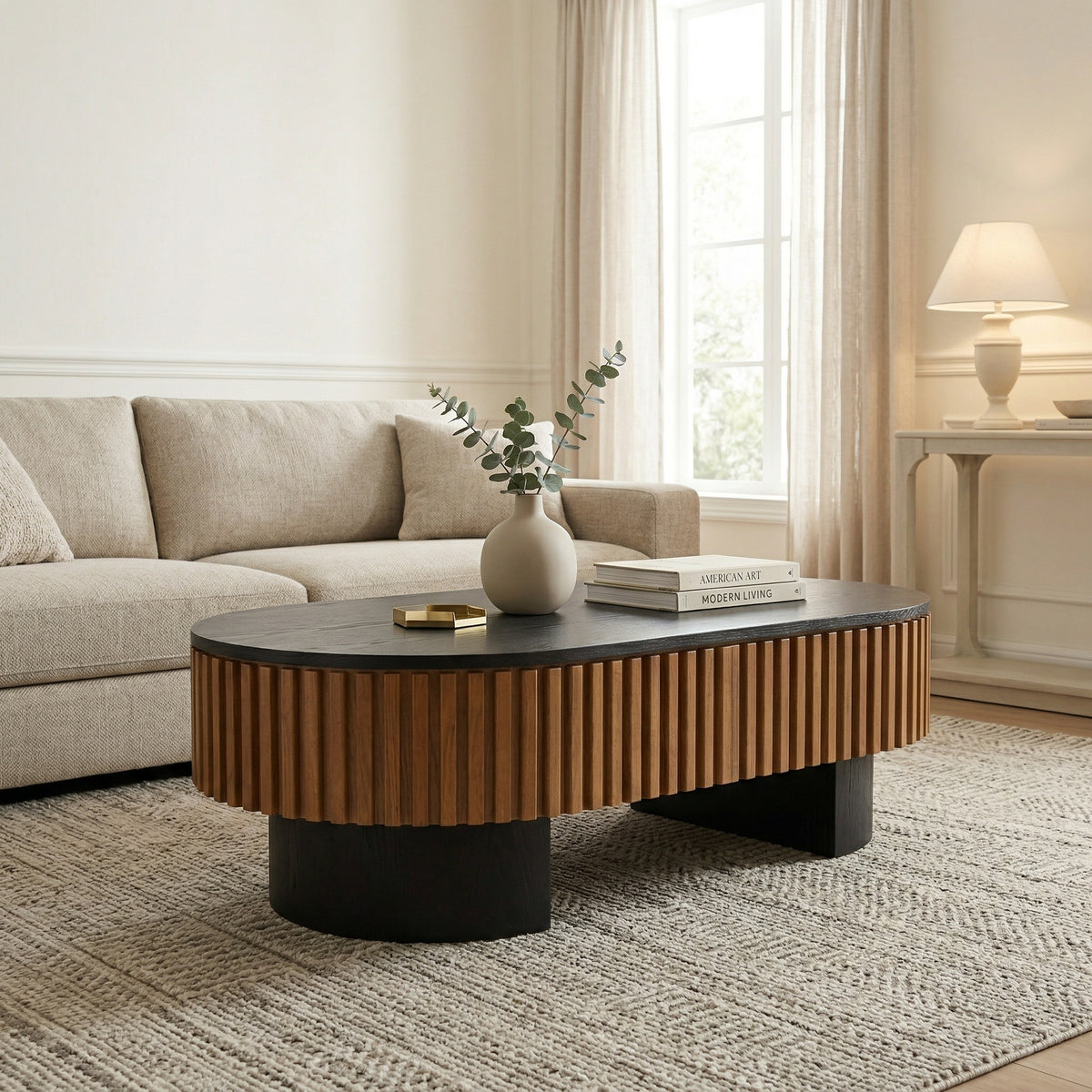 Riva coffee table seen from above showing the elliptical top