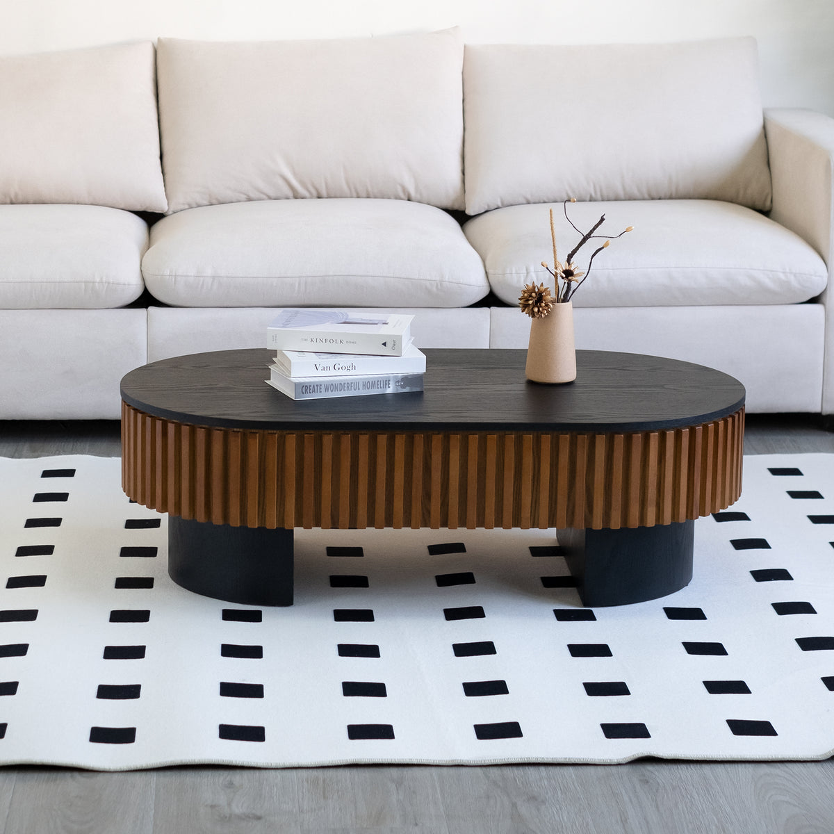 Riva elliptical coffee table in brown