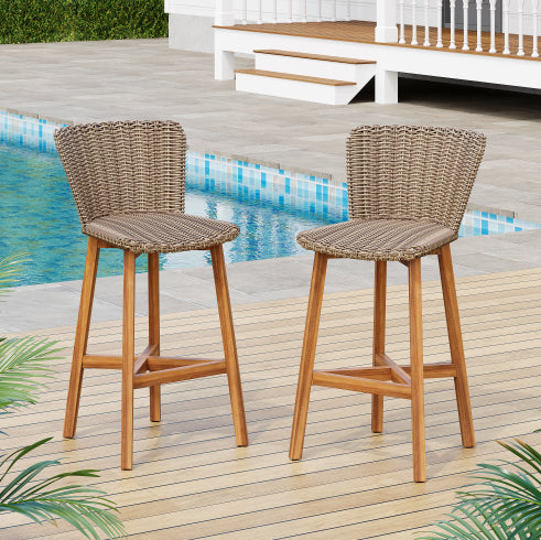 Salcombe woven outdoor bar stool in light brown
