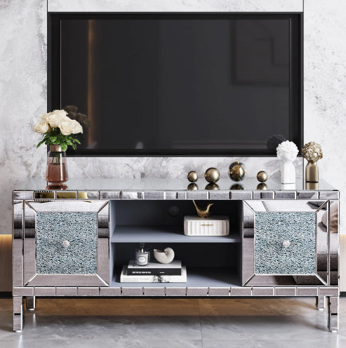 Havant mirrored glass TV console in light grey