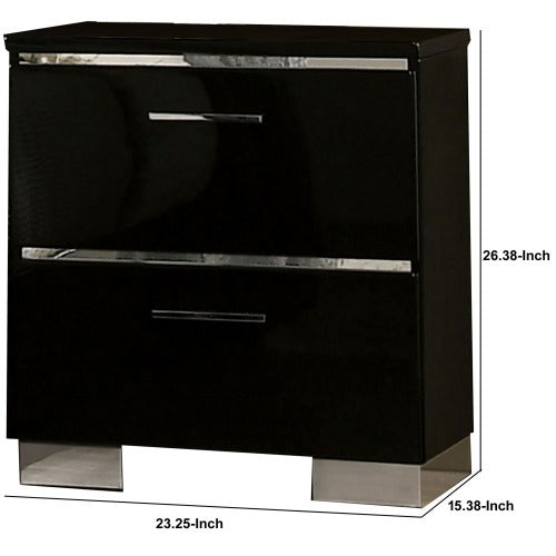 Chettle high-gloss nightstand styled beside a bed