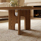 Umbra round coffee table side profile showing the low height