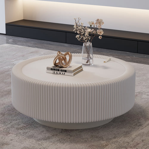 Ardenne fluted coffee table in white with a tempered glass top