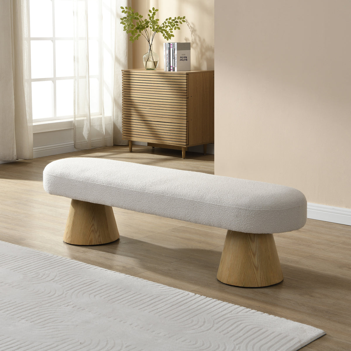Perth bouclé storage bench in beige