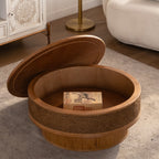 Yarrow round coffee table front view in natural finish