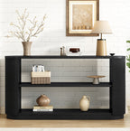 Vevey open-shelf console in black, solid wood and MDF