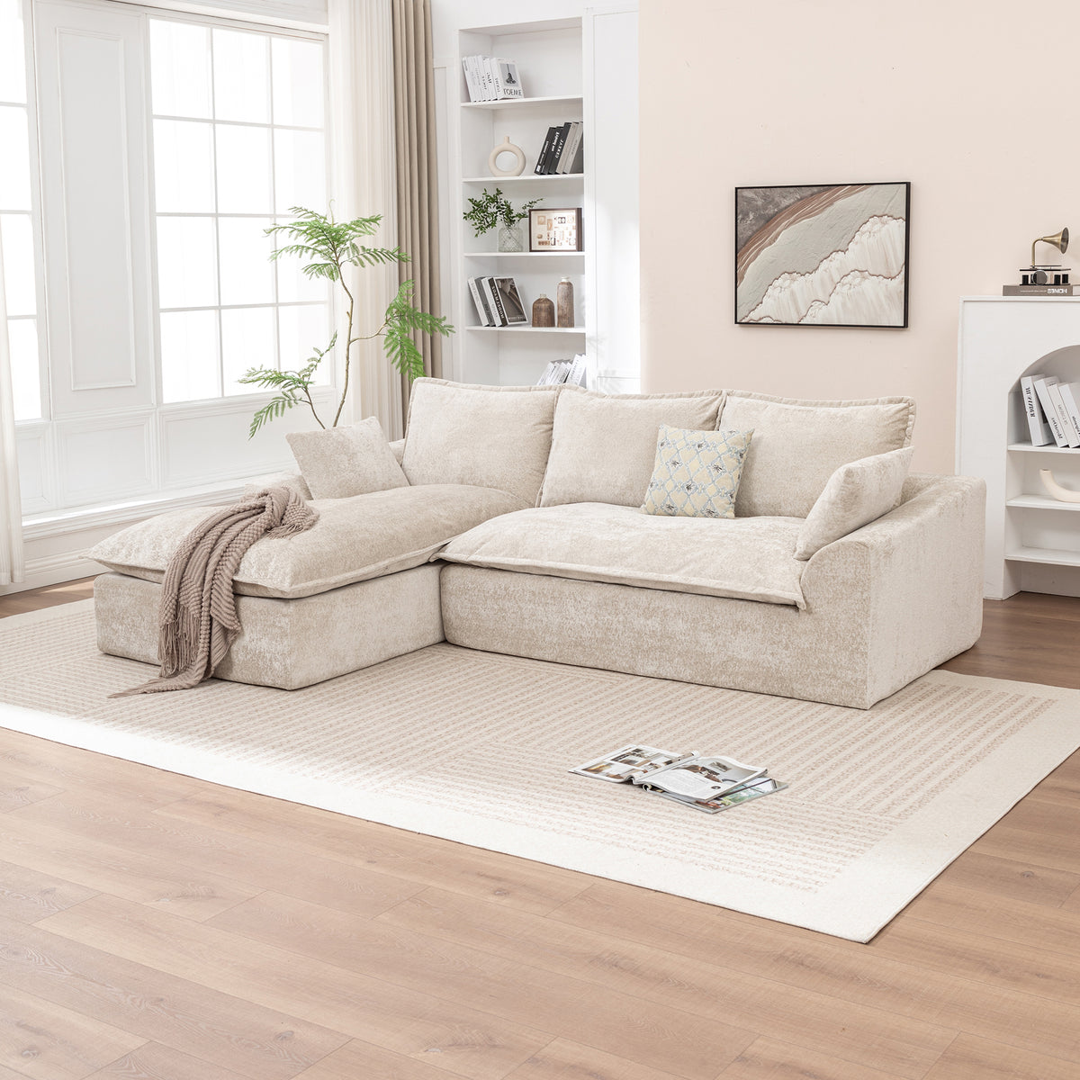 Lorne Modular Sectional in beige chenille, L-shape