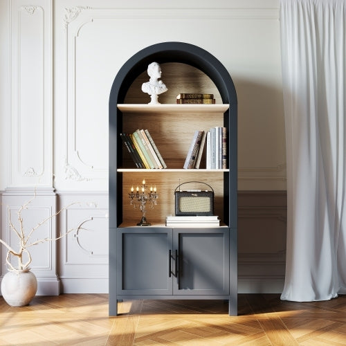 Cavill arched bookcase in dark grey, doors closed