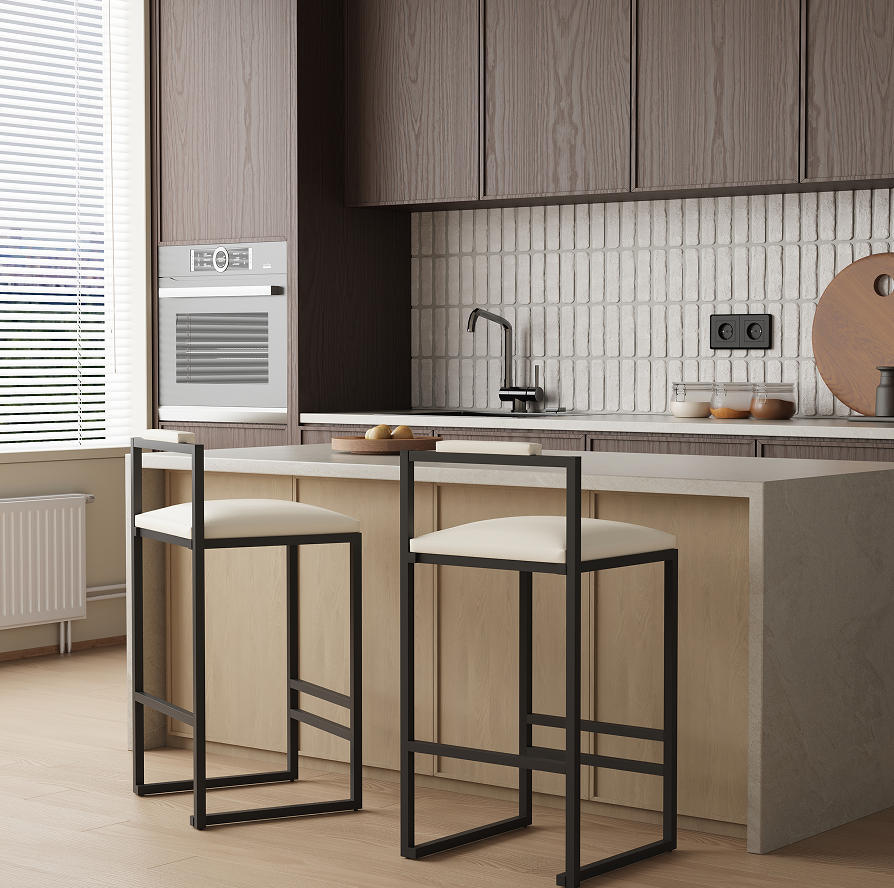 Bakewell steel kitchen stools in white, pair