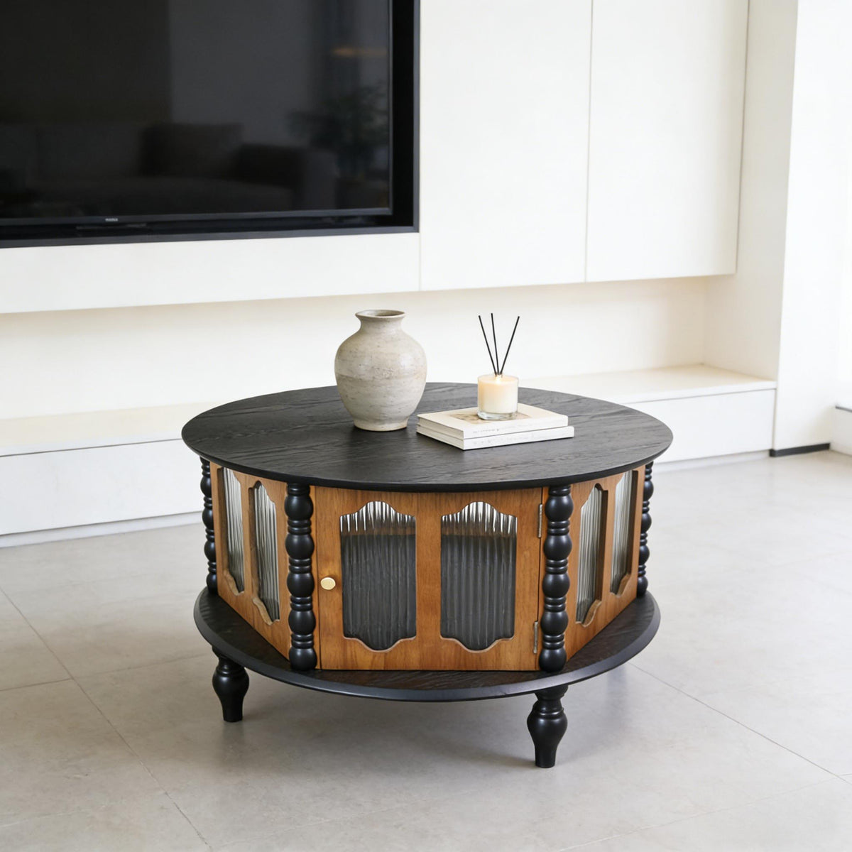 Tarn round storage coffee table in brown