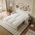 Nevis foldable sleeper sofa in beige and white velvet, upright as a sofa