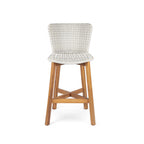 Salcombe outdoor bar stool seen from the side, timber frame and woven seat