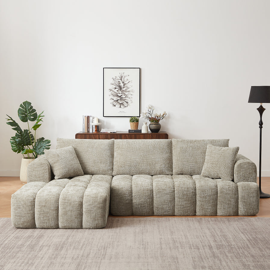 Otto Chenille Sectional in khaki, left-facing chaise