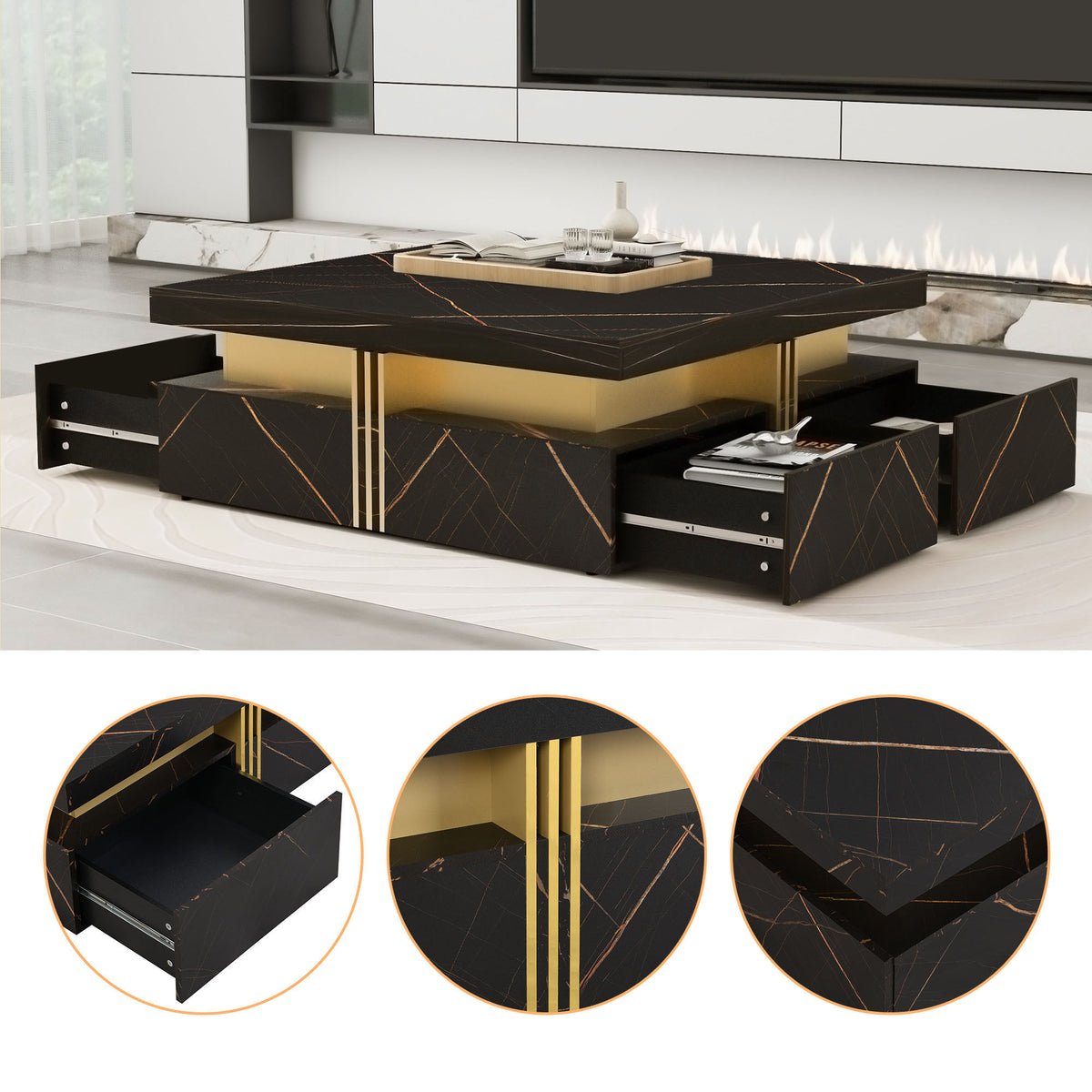 Ravel Marble Coffee Table, drawer detail