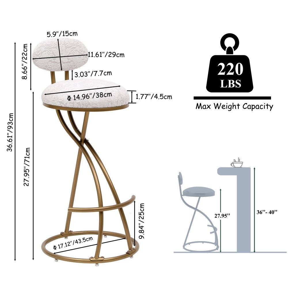 Dunster curved-back bar stools in white with gold legs