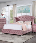 Uppingham velvet wingback bed in pink, queen size