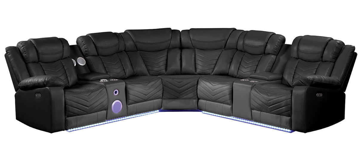 Ostend sectional faux leather and stitching detail