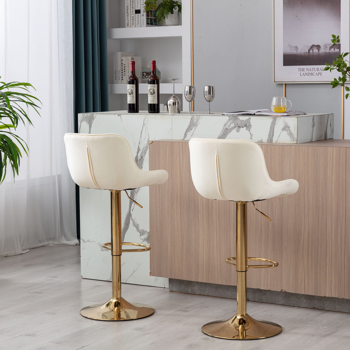 Cromer rise-and-fall bar stools in rice white, pair