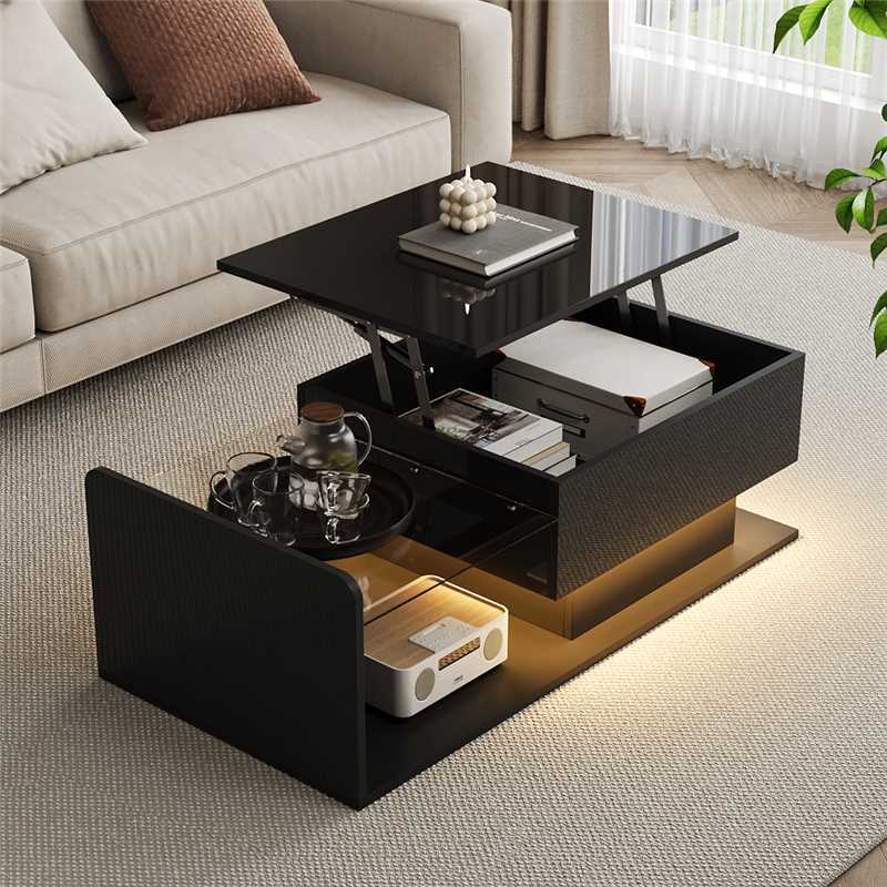 Wexford glass-top coffee table in black, in a living room