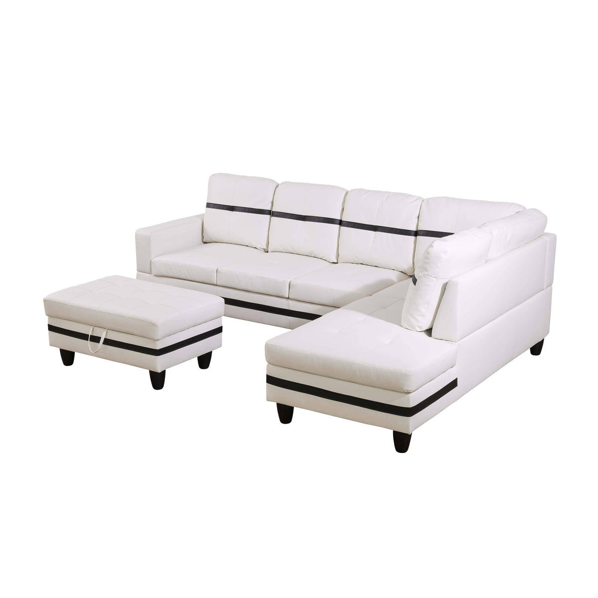 Jesmond leather corner sectional in white, in a living room