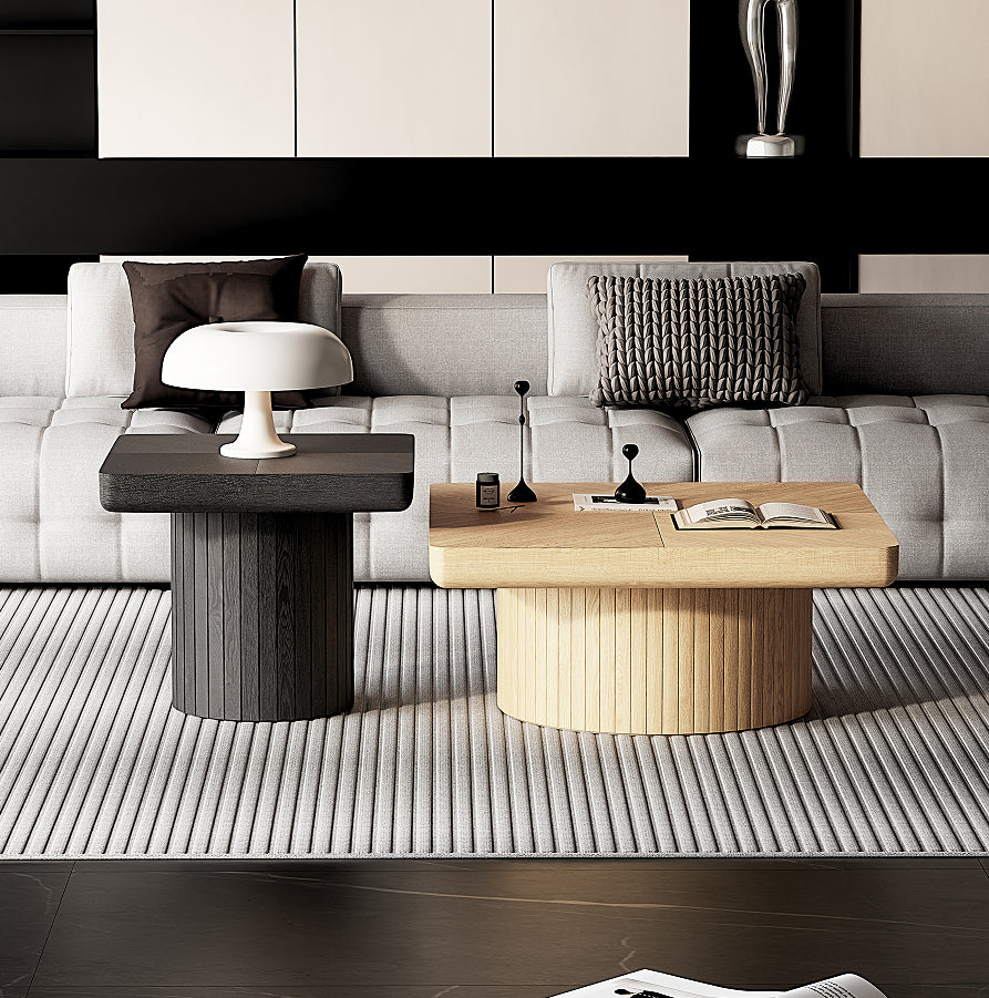Varen coffee table cylindrical pedestal base detail