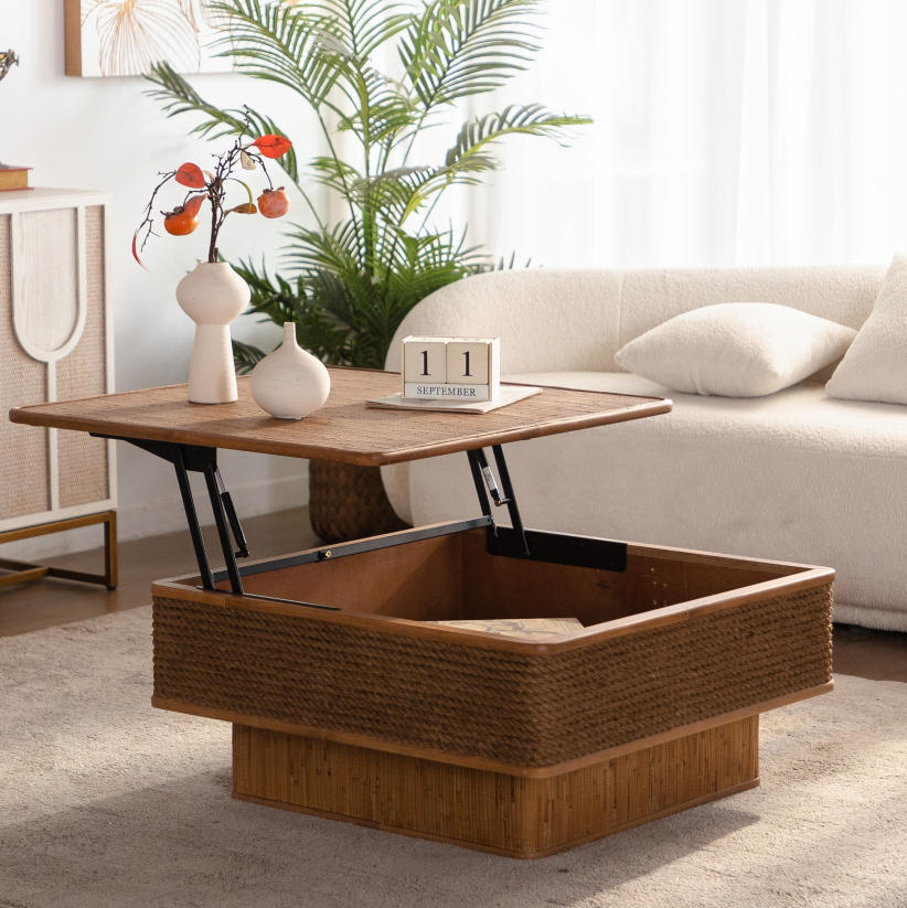 Winslow rattan coffee table with the storage open
