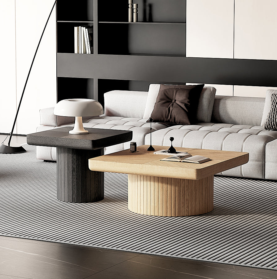Varen nesting coffee tables in black and natural, nested together