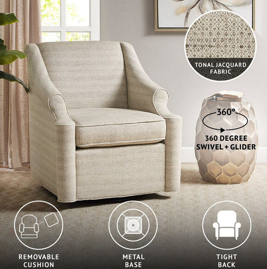 Kirkby swivel glider chair styled in a living room