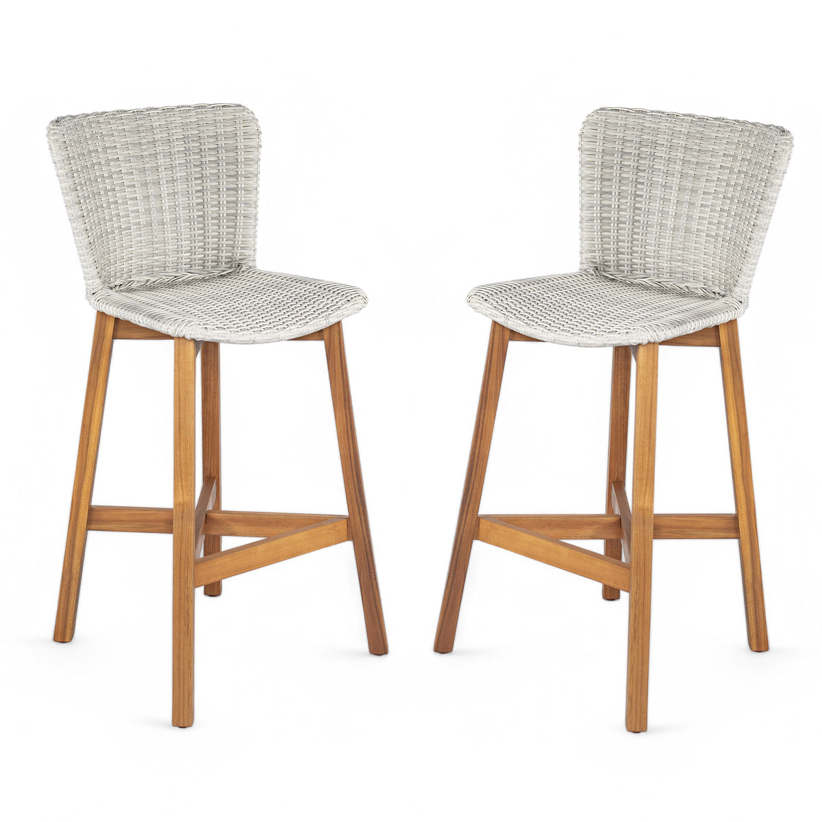 Salcombe woven outdoor bar stool in light grey, front view