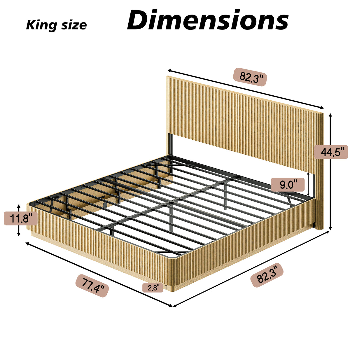 Rossall bed curved wooden side rail detail
